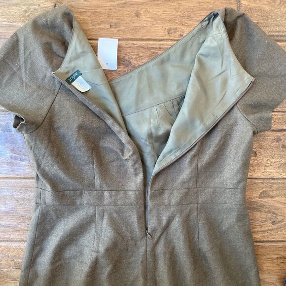 J. Crew Crepe Origami Sheath Dress Women’s 14 Brown Wool Blend Retro Office - Picture 6 of 11